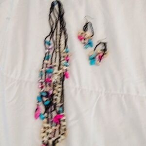 Multi-color beaded necklace with earrings